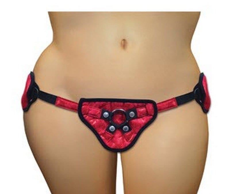 Red Lace Satin Corset Strap-On |  |  $75